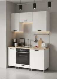 Готовый кухонный гарнитур МК Аленушка 1,6м в.5 Лаванда Молочный,скоба черный,сонома