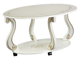 Стол журнальный Овация (М) на колесах слоновая кость/золото