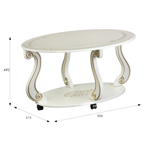 Стол журнальный Овация (М) на колесах слоновая кость/золото