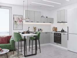 Угловая модульная кухня Фрейм-03 Grey Silk Белый 2140*2200/2000*600