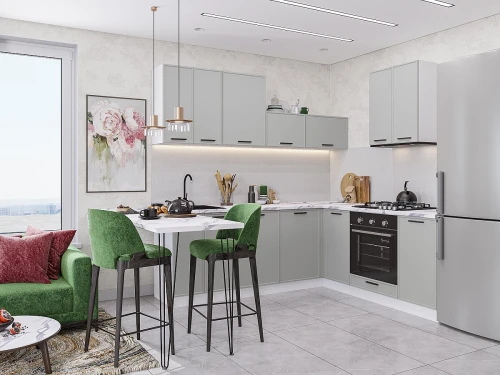 Угловая модульная кухня Фрейм-03 Grey Silk Белый 2140*2200/2000*600