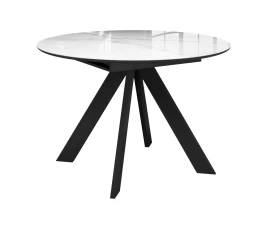 Стол DikLine SFC110 d1100 стекло Оптивайт Белый мрамор/подстолье черное/опоры черные