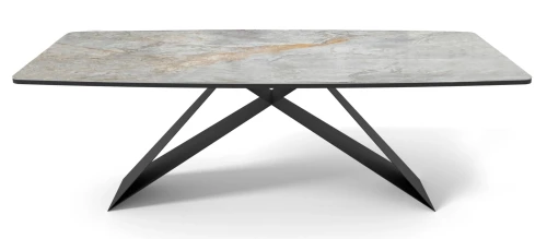 Стол DikLine SKY220 Керамика Titanium Silver River Polished/подстолье черное/опоры черные (2 уп.),