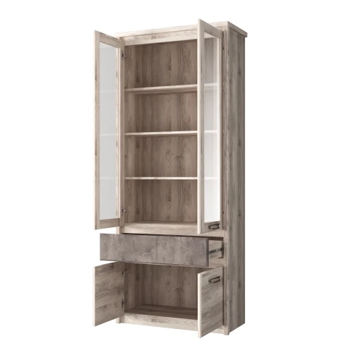 Шкаф с витриной 2V2D1S, JAZZ, цвет Каштан найроби/Оникс