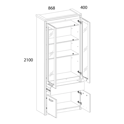 Шкаф с витриной 2V2D1S, JAZZ, цвет Каштан найроби/Оникс