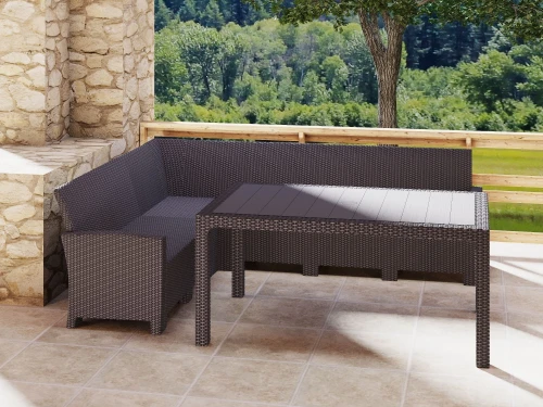Комплект мебели под ротанг Калифорния “California“ с угловым диваном 240х240 см арт.80497-5П без подушек и столом 165х95 см арт. 80145