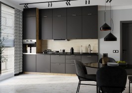 Трехуровневая кухня Мемфис 3000 Черный трюфель МДФ прямая