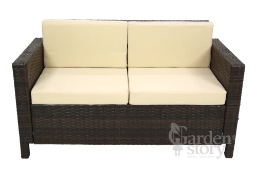 Набор мебели Никон  арт.SFS001-2 коричневый, бежевый 1 уп. (2 кресла+диван+стол, ротанг темно-коричневый, подушки бежевые)  "Garden story"