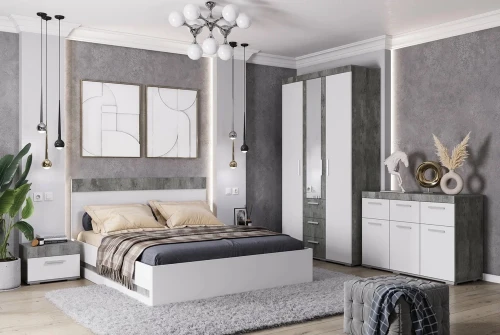 Шкаф для одежды и белья Инстайл ШК-30, бетон/белый