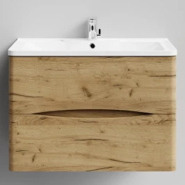 Тумба Адель 80 подвесной, Дуб Тортуга ПВХ 2357-43 Vodok с раковиной в комплекте