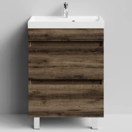 Тумба Бест 60  напольный, Дуб крымский коричневый ПВХ 131005-9005 Vodok с раковиной в комплекте