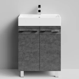 Тумба Мальта 60 напольный, двери, Серый камень ПВХ 57806 Vodok с раковиной в комплекте