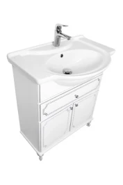 Тумба Мариэль 75 напольный, патина серебро, белая Vodok с раковиной в комплекте