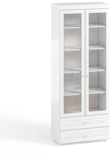 Шкаф 2-х дверный со стеклами и ящиками (гл.410) Монако МН-46 белое дерево