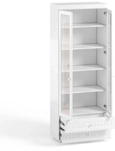 Шкаф 2-х дверный со стеклами и ящиками (гл.410) Монако МН-46 белое дерево