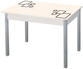 Альфа фотопечать стол обеденный раздвижной / квадраты на бежевом/дуб молочный/металлик