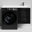 Тумба Смайл 110 подвесной, под стиральную машину, правая, черный глянец Vodok с раковиной в комплекте Тумба Смайл 110 подвесной, под стиральную машину, правая, черный глянец Vodok с раковиной в комплекте