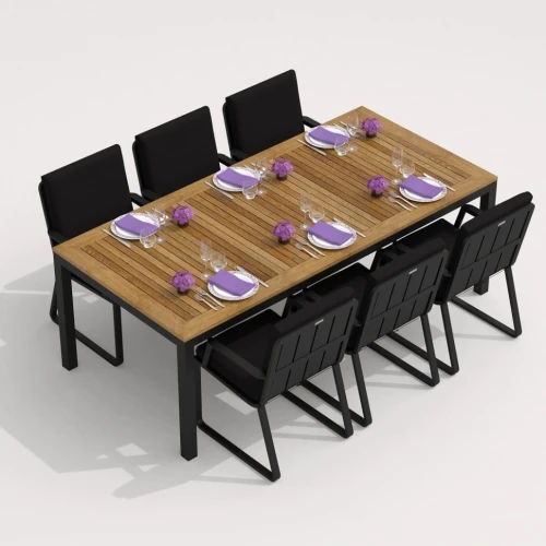 Обеденная группа TELLA  ALBA  каркас карбон / стол тик 220 / ткань черная