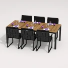 Обеденная группа TELLA  ALBA  каркас карбон / стол тик 220 / ткань черная