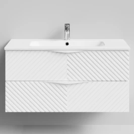 Тумба Эйфория 100 F4, базовая Белая эмаль, матовая, 2 ящика, подвесной Vodok с раковиной в комплекте