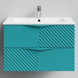 Тумба Эйфория 80 F4, пример RAL 5021 Водная синь, матовая, 2 ящика, подвесной Vodok с раковиной в комплекте