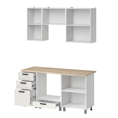 Готовый кухонный гарнитур МК Аленушка 1,6м в.7 Лотос Молочный,скоба антрацит,сонома