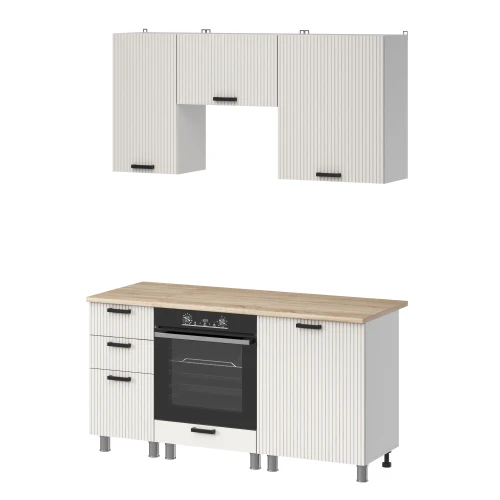 Готовый кухонный гарнитур МК Аленушка 1,6м в.7 Лотос Молочный,скоба антрацит,сонома