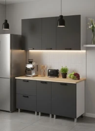 Готовый кухонный гарнитур МК Аленушка 1,6м в.4 Лаванда Сталь,скоба черный,сонома