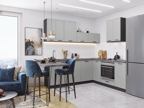 Угловая модульная кухня Фрейм-03 Grey Silk Graphite 2140*2200/2000*600