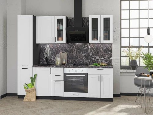 Прямая модульная кухня Лофт-02 White Silk Graphite 2140*2400*600