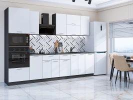 Прямая модульная кухня Квадро-01 Белый Graphite 2140*3000*600 Прямая модульная кухня Квадро-01 Белый Graphite 2140*3000*600