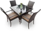 Обеденная мебель из искусственного ротанга стол РИМИНИ «RIMINI»(с подушками) + 4 кресла Милан Dark brown Обеденная мебель из искусственного ротанга стол РИМИНИ «RIMINI»(с подушками) + 4 кресла Милан Dark brown