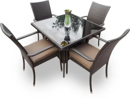 Обеденная мебель из искусственного ротанга стол РИМИНИ «RIMINI»(с подушками) + 4 кресла Милан Dark brown