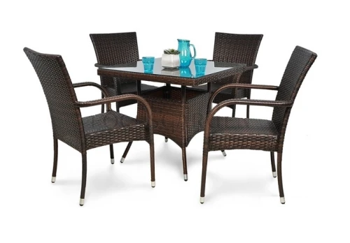 Обеденная мебель из искусственного ротанга стол РИМИНИ «RIMINI»(с подушками) + 4 кресла Милан Dark brown