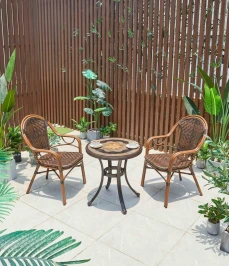 Обеденная группа из искусственного ротанга стол Антик + 2 кресла Бамбук-1