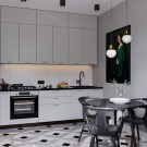 Кухня трехуровневая Мемфис 2400 Атласный серый МДФ прямая Кухня трехуровневая Мемфис 2400 Атласный серый МДФ прямая