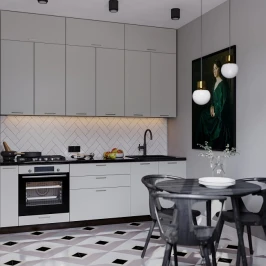 Кухня трехуровневая Мемфис 2400 Атласный серый МДФ прямая Кухня трехуровневая Мемфис 2400 Атласный серый МДФ прямая