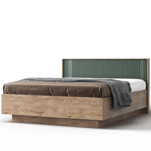 Кровать «Герта» 1Р с п/м КМК 0979.29 160x200см, дуб канзас/зеленый матовый