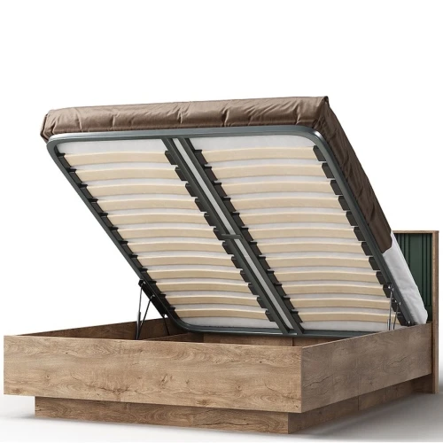 Кровать «Герта» 1Р с п/м КМК 0979.29 160x200см, дуб канзас/зеленый матовый