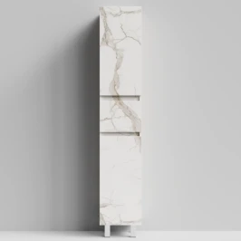 Пенал Бест 35 (2 двери, 1 ящик) напольный, Мрамор Белый натур милк ПВХ 2537, правый, бельевая корзина