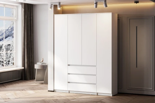 Шкаф для одежды и белья 4х дверный Денвер, белый