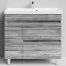 Тумба Бест 90 левая дверь, напольный, Лиственница структурная контрастно-серая ПВХ 64202 Vodok с раковиной в комплекте