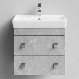 Тумба Квадро 60 подвесной, Мрамор Белый софт тач 4044-2 Vodok с раковиной в комплекте