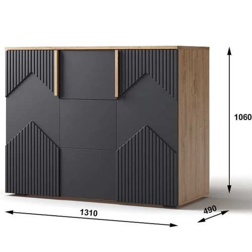 Комод «Оливия» 2Д3Я КМК 0971.2, дуб наварра/шагрень черная
