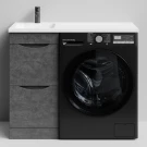 Тумба Смайл 100 напольный, под стиральную машину, левая, Серый камень ПВХ 57806 Vodok с раковиной в комплекте