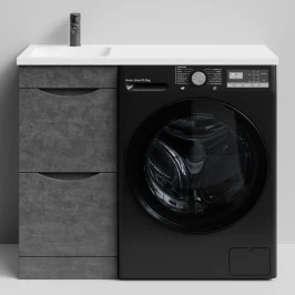 Тумба Смайл 100 напольный, под стиральную машину, левая, Серый камень ПВХ 57806 Vodok с раковиной в комплекте