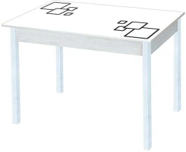 Альфа фотопечать стол обеденный раздвижной / квадраты на белом/бетон белый/белый