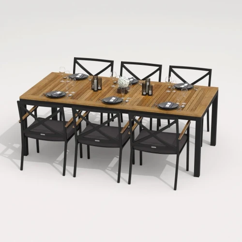 Обеденная группа TELLA  FESTA  каркас карбон / стол тик 220 / ткань антрацит