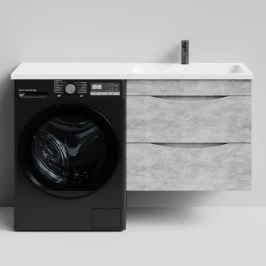 Тумба Смайл 130 подвесной, под стиральную машину, правая, Горный камень ПВХ 57807 Vodok с раковиной в комплекте