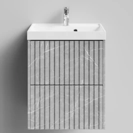 Тумба Тач 50 подвесной, Мрамор Белый софт тач 4044-2 Vodok с раковиной в комплекте